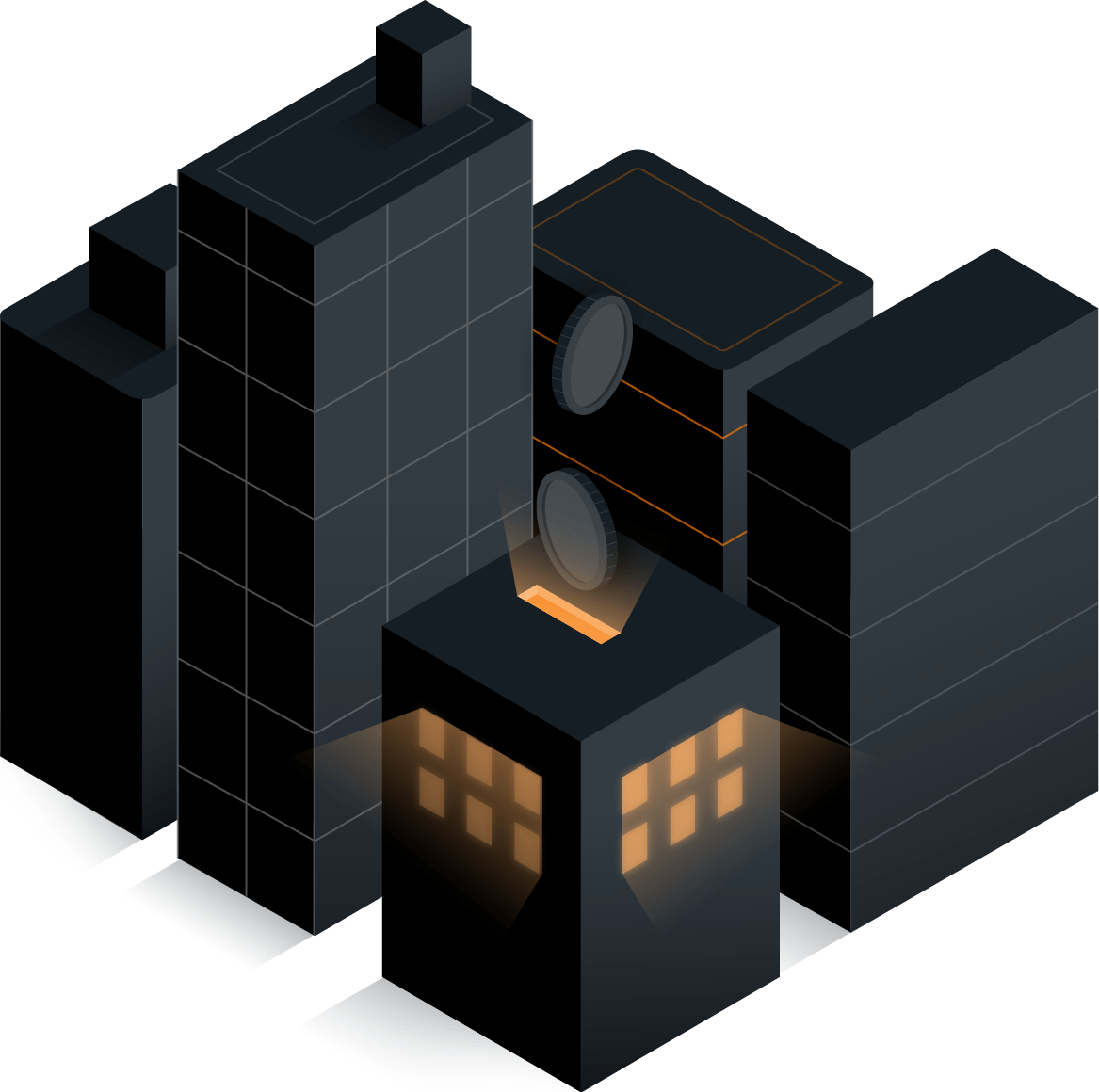 Schwarze Häuser als Sparschwein - Sinnbild für Hausverwaltung